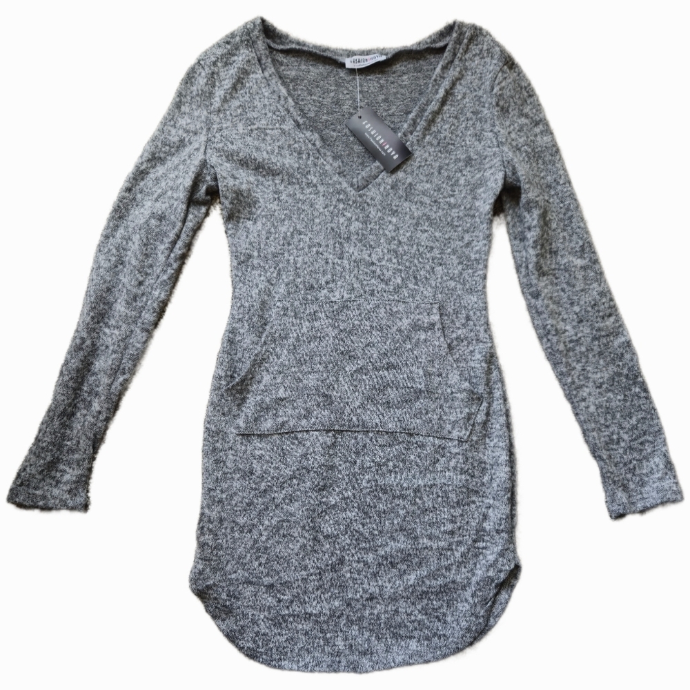 Gray V-Neck Sweater Dress